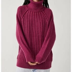 NWT Free People Big City Turtleneck Sweater Mulberry Size M Oversized Fuzzy $168